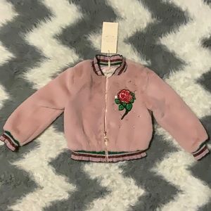 NWT Hannah Banana Girls Bomber Jacket w/Rose Patch